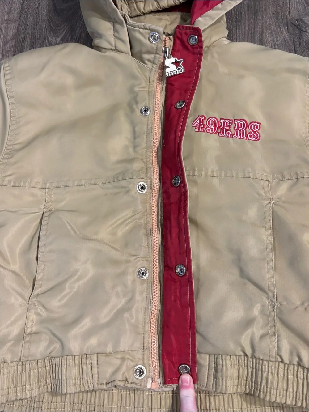 Rare Retro STARTER 1980-90s NFL San Francisco 49ers Hooded Gold Jacket Kids SmL
